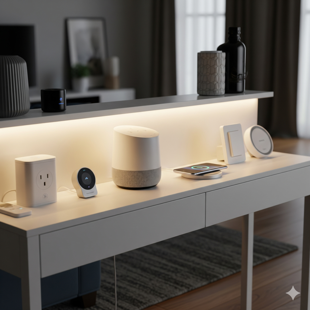 Trending Gift Items for 2025 including smart home gadgets like voice assistants and smart lighting systems