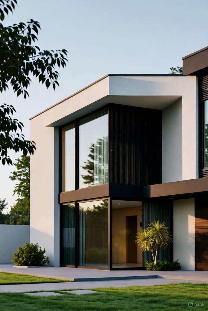 Modern homes featuring a minimalist house design with a flat roof, large glass walls, open-plan layout, and strong indoor-outdoor connection