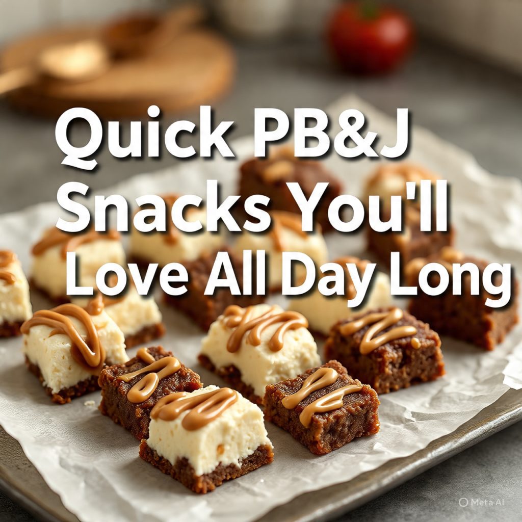 Peanut butter and jelly energy bites and snack bars on tray.