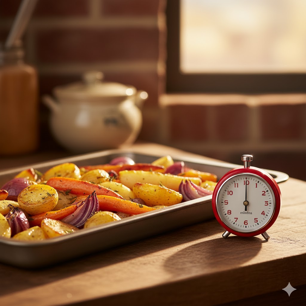 Roasted vegetables cooked to perfection with timer.