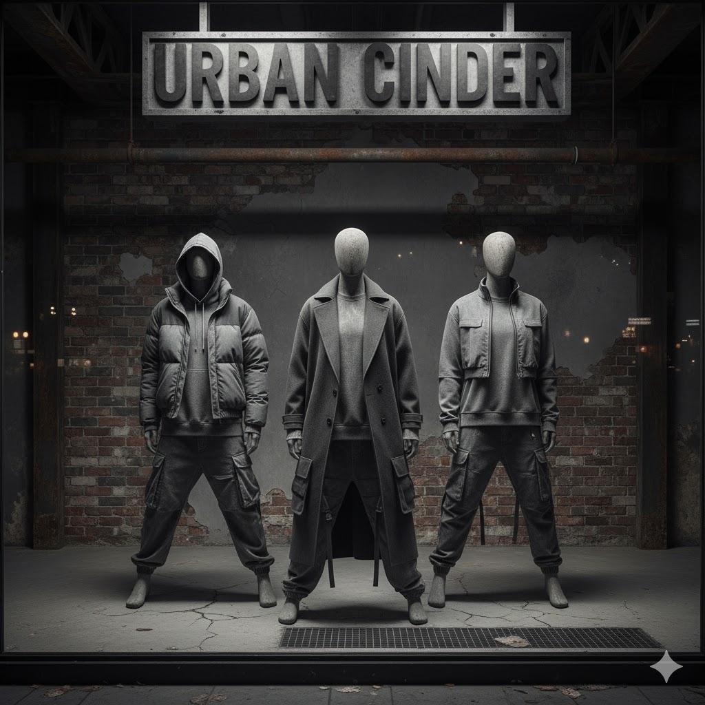 Charcoal and graphite-toned urban streetwear showing modern minimalism.
