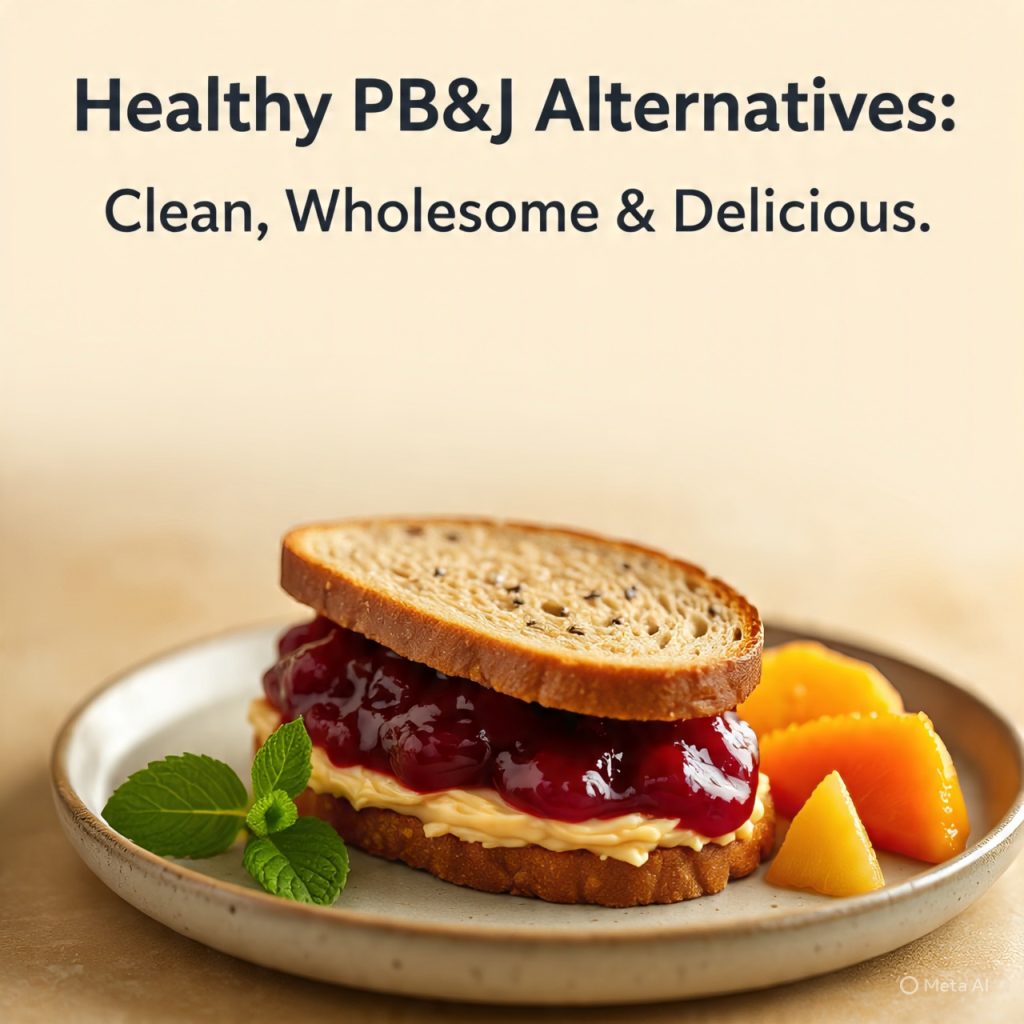 Healthy almond butter and chia jam sandwich on whole-grain bread.