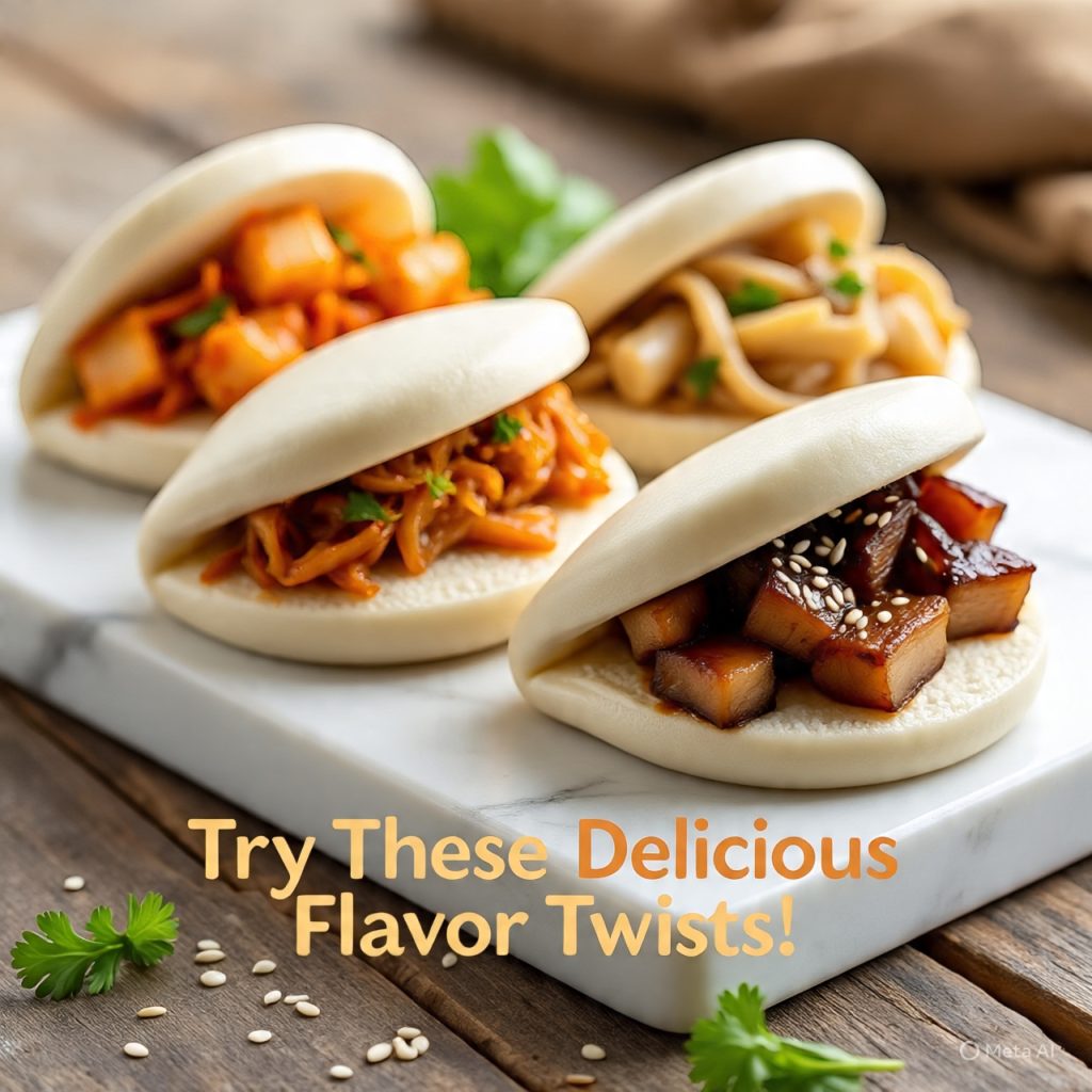 Variety of bao buns with different fillings.