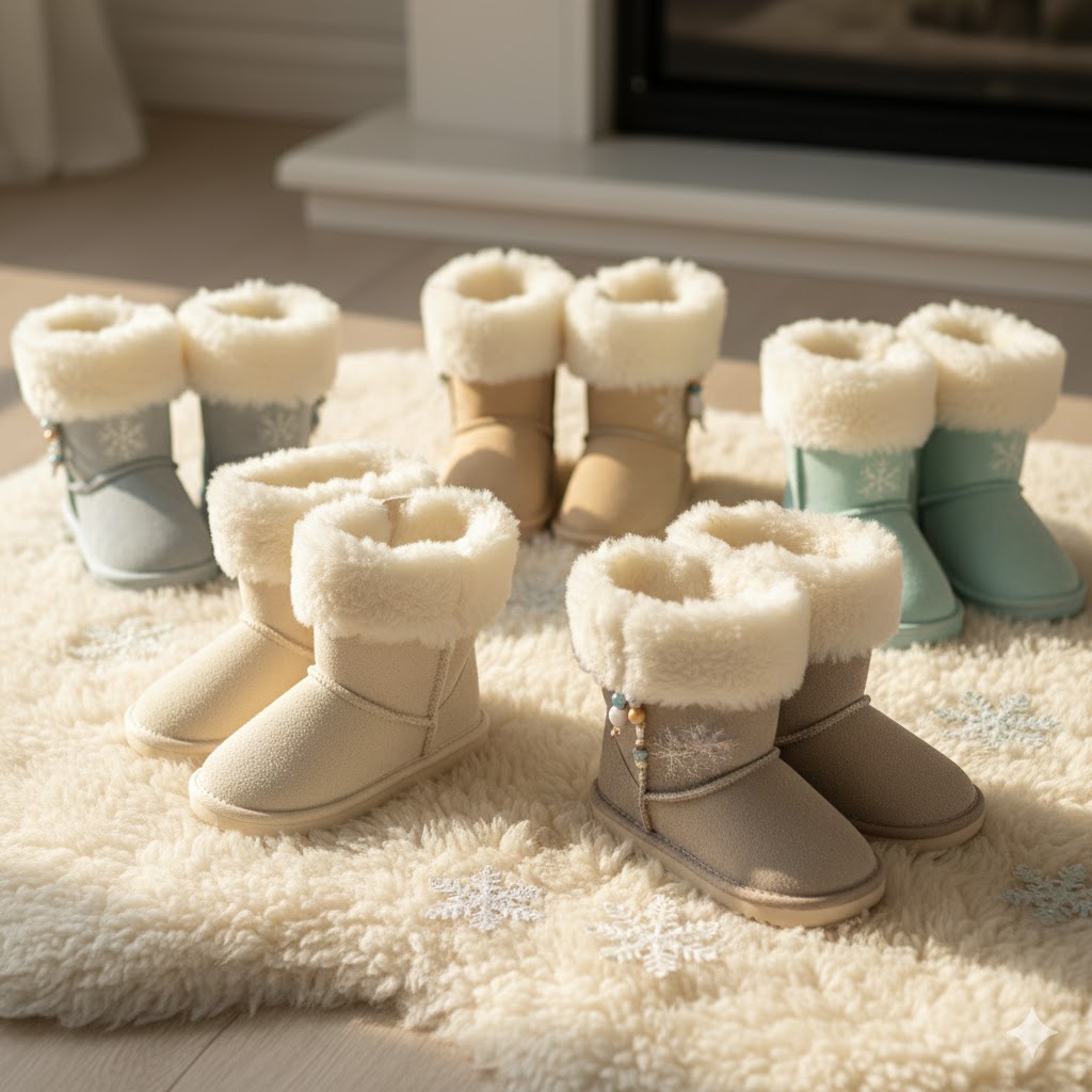 Cute fuzzy boots for kids ready for winter adventures.