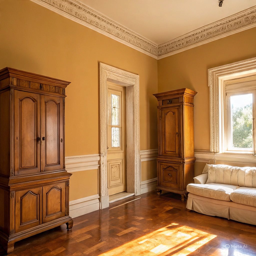 Earthy ochre and cream tones in Italian interior.