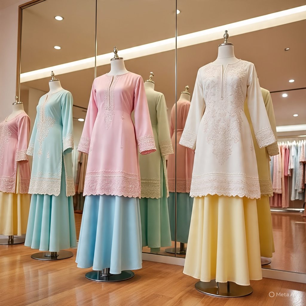Layered kurti and skirt sets displayed.