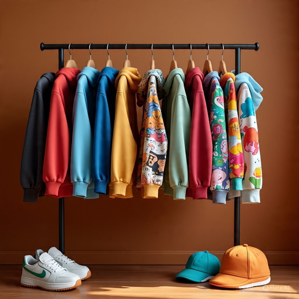 Trendy hoodies and sweatshirts for children’s winter layering.