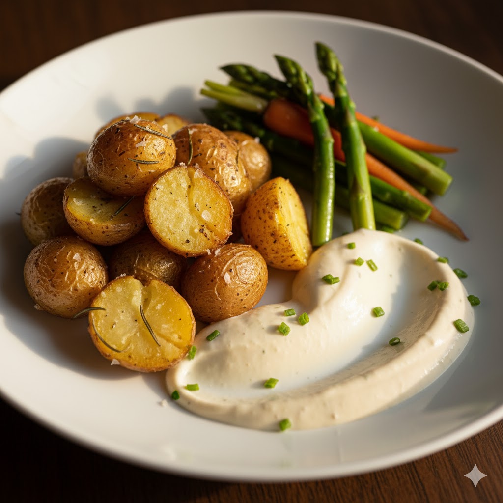 Balanced dish with crispy and creamy textures.