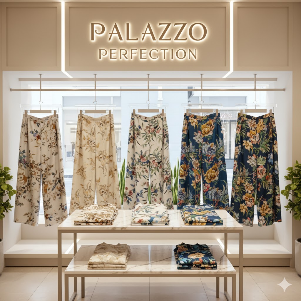 Palazzos in elegant boutique display.