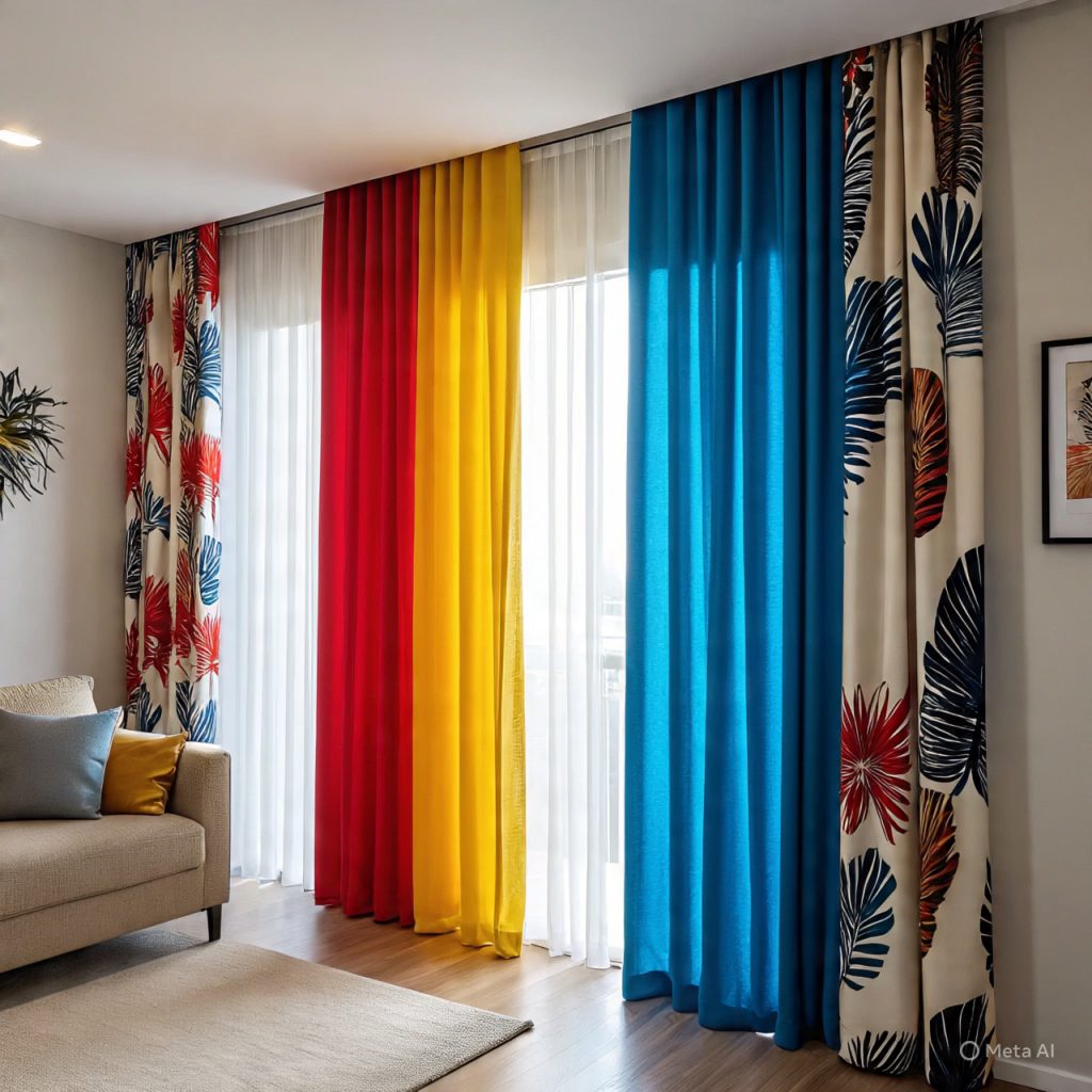 Bold patterned curtains adding style to living room décor