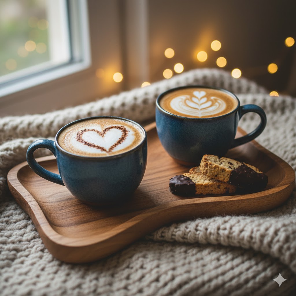 Coffee cup with cocoa heart design.