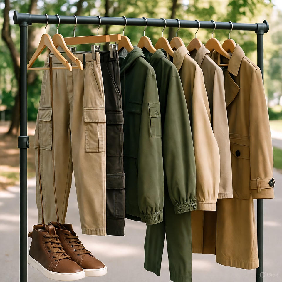 Streetwear display of earthy neutral tones leading 2025 trends.
