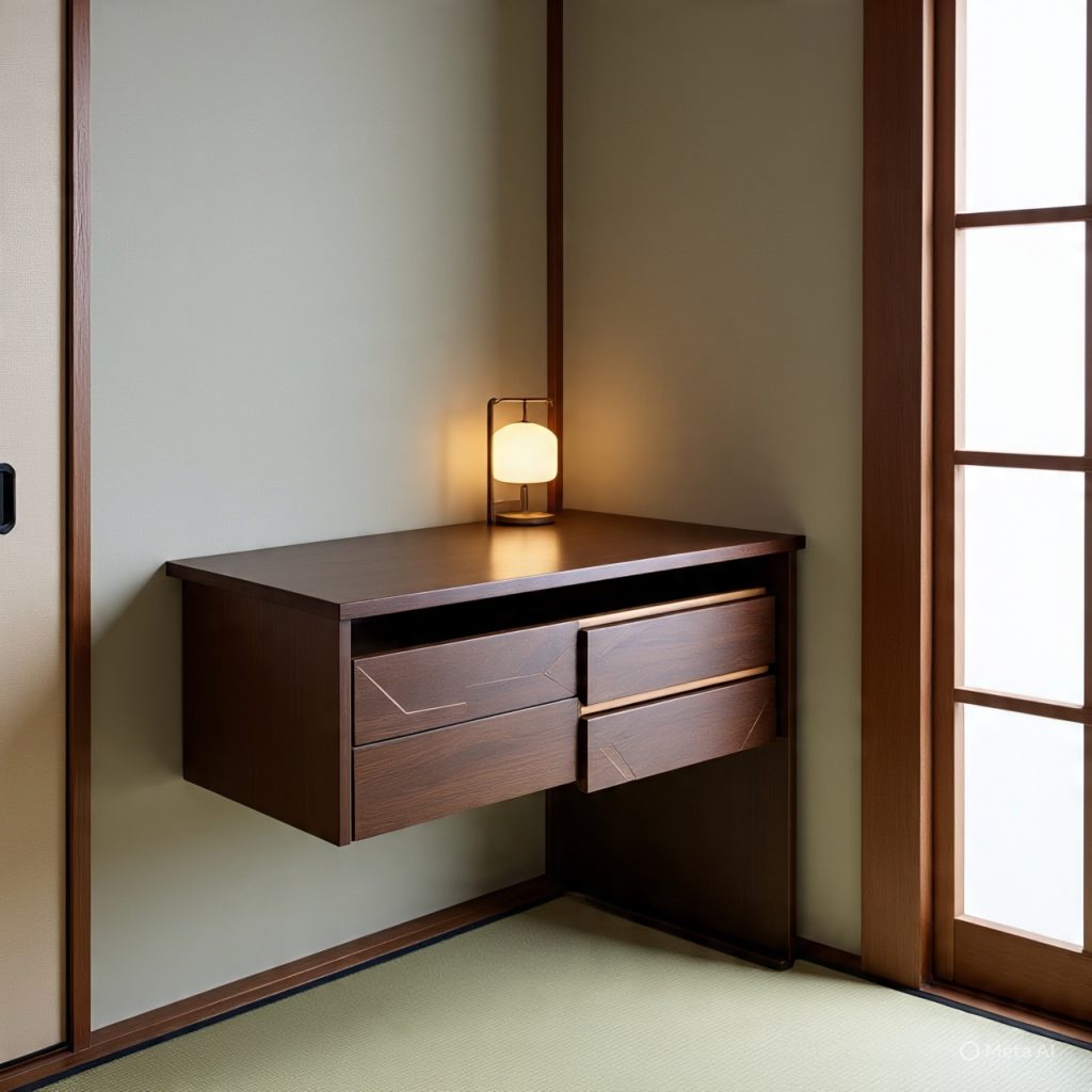 Compact Japanese home office with smart storage design.