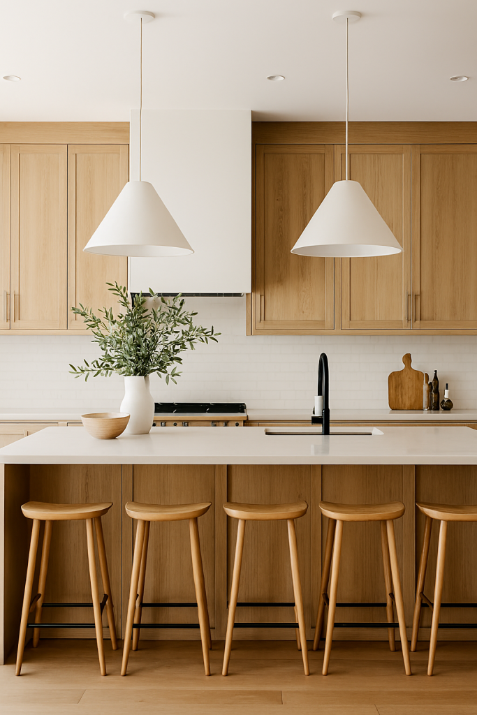 Scandinavian-inspired kitchen with light wood finishes.