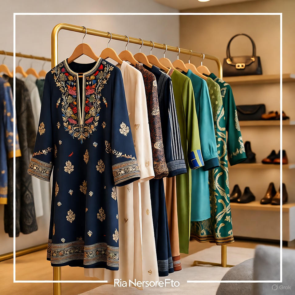 Designer fusion fashion collection combining craft and contemporary elegance.