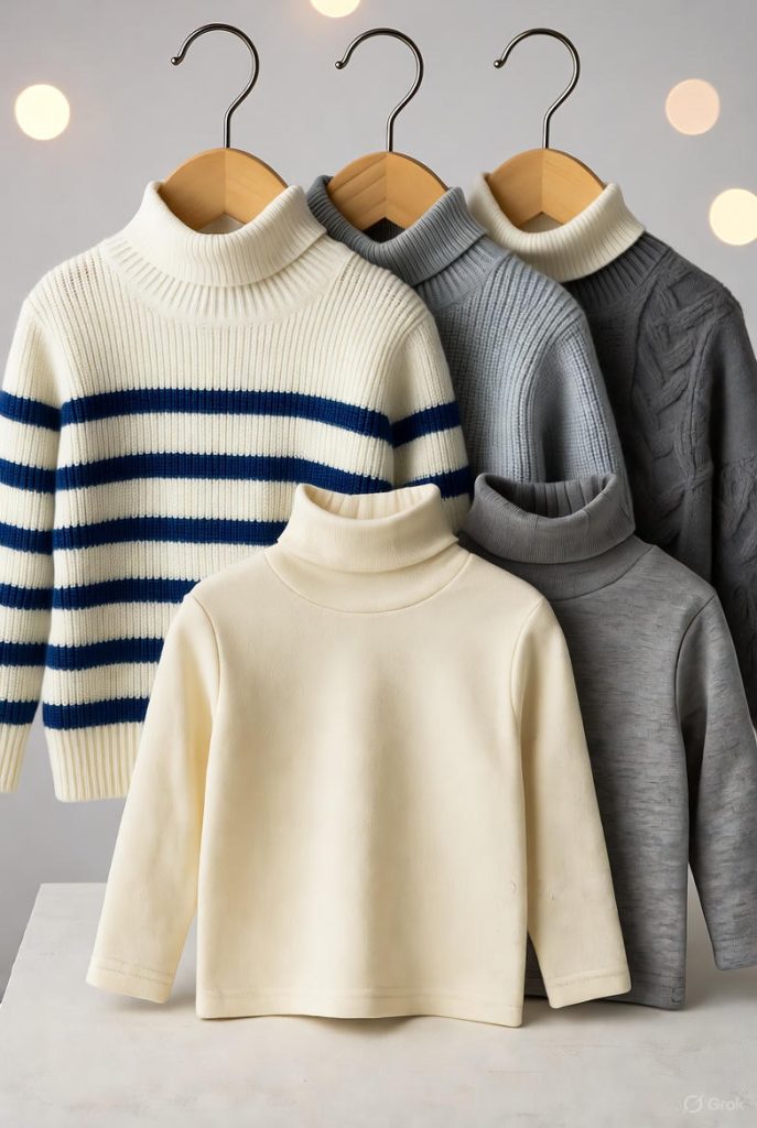 Children’s soft turtleneck tops perfect for layering in winter.