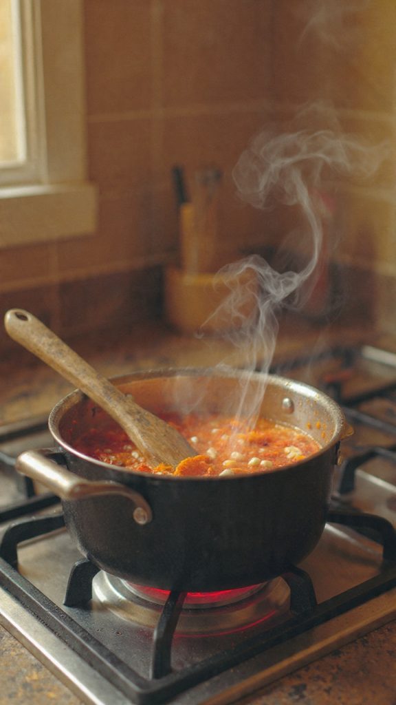 Simmering dish being prepared on the stove.