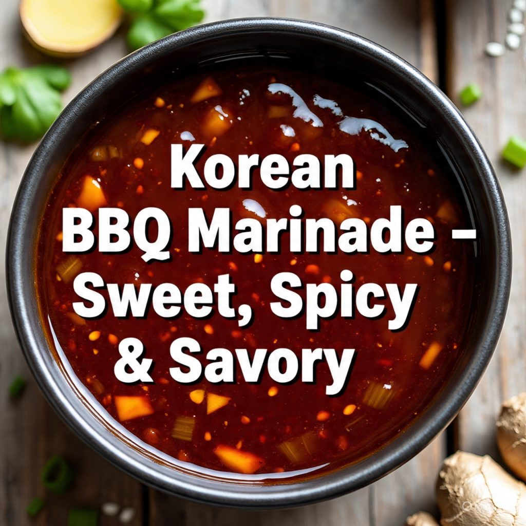 Bowl of Korean BBQ marinade with fresh ingredients.