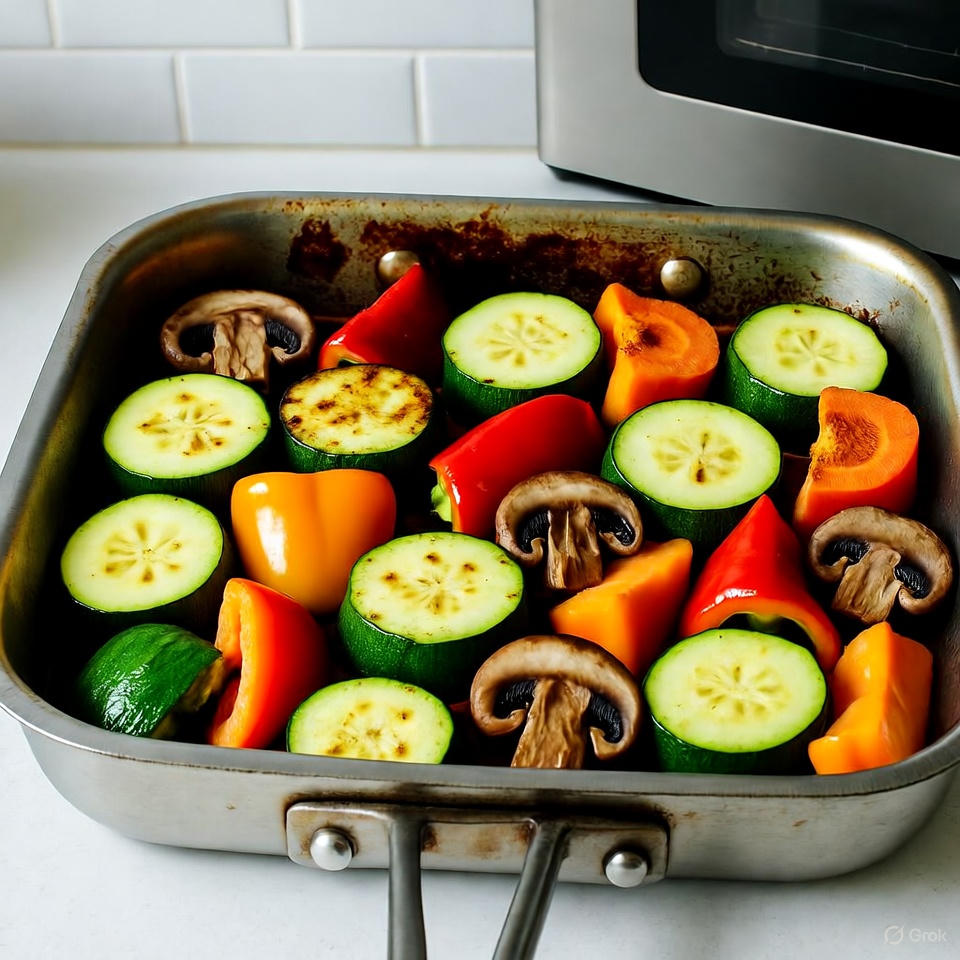 Vegetables cooking evenly in a spacious pan.