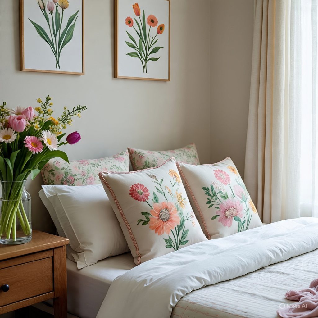 Bedroom featuring floral accents and soft spring decor.