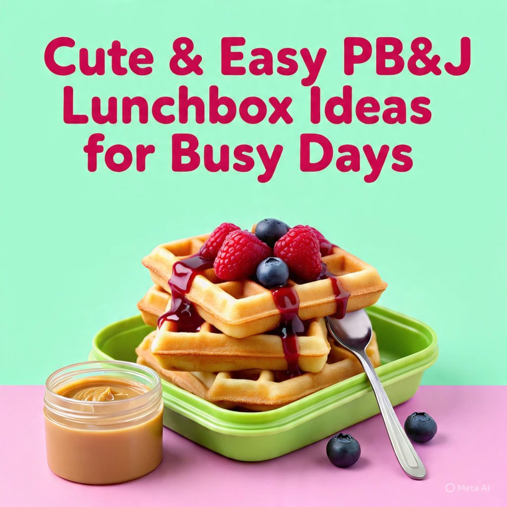 Lunchbox with peanut butter and jelly sandwich and healthy snacks.