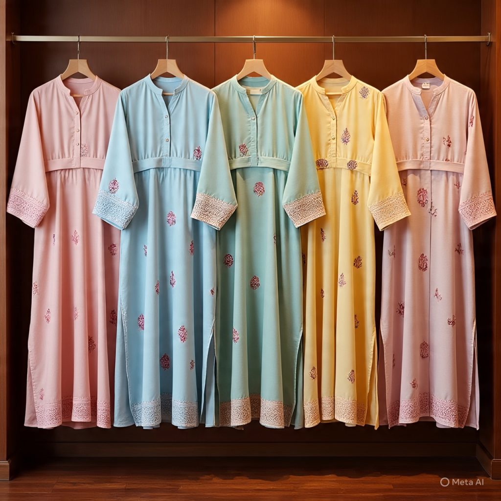 Modern kurta dresses with block prints.