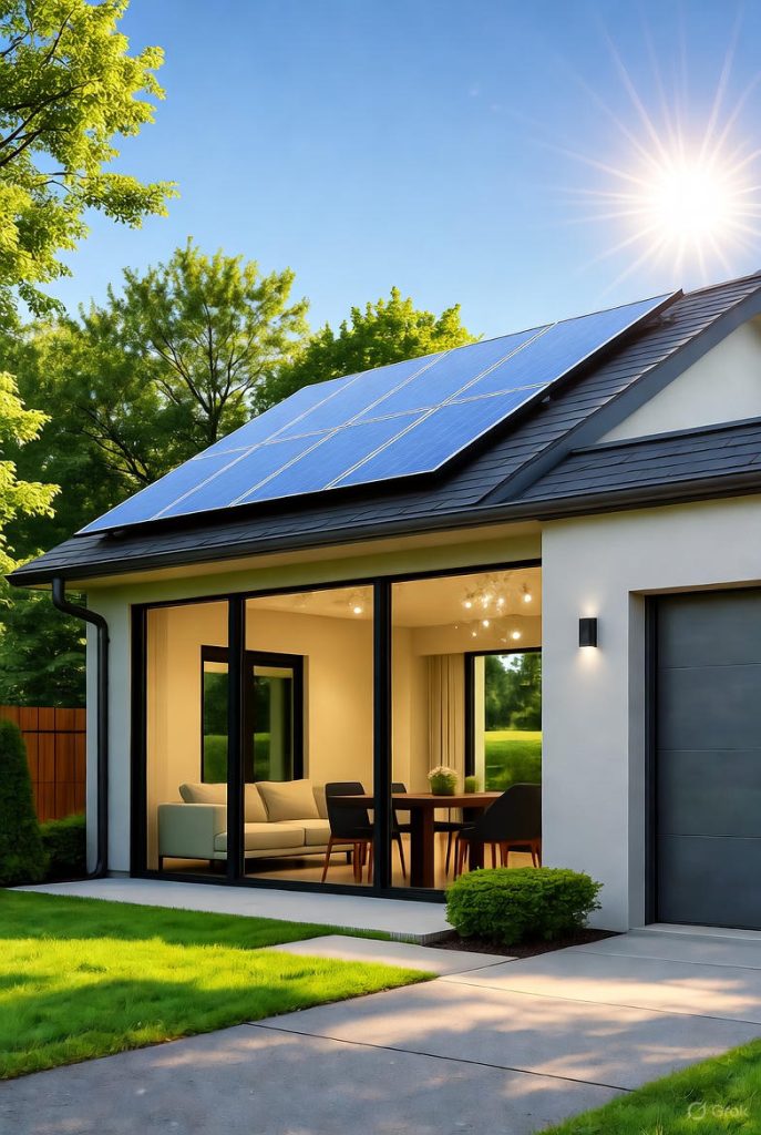 Eco-friendly modern home with smart technology.