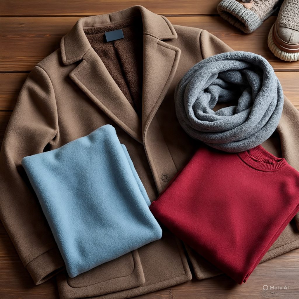 Stitched men’s winter jackets in wool and padded fabric