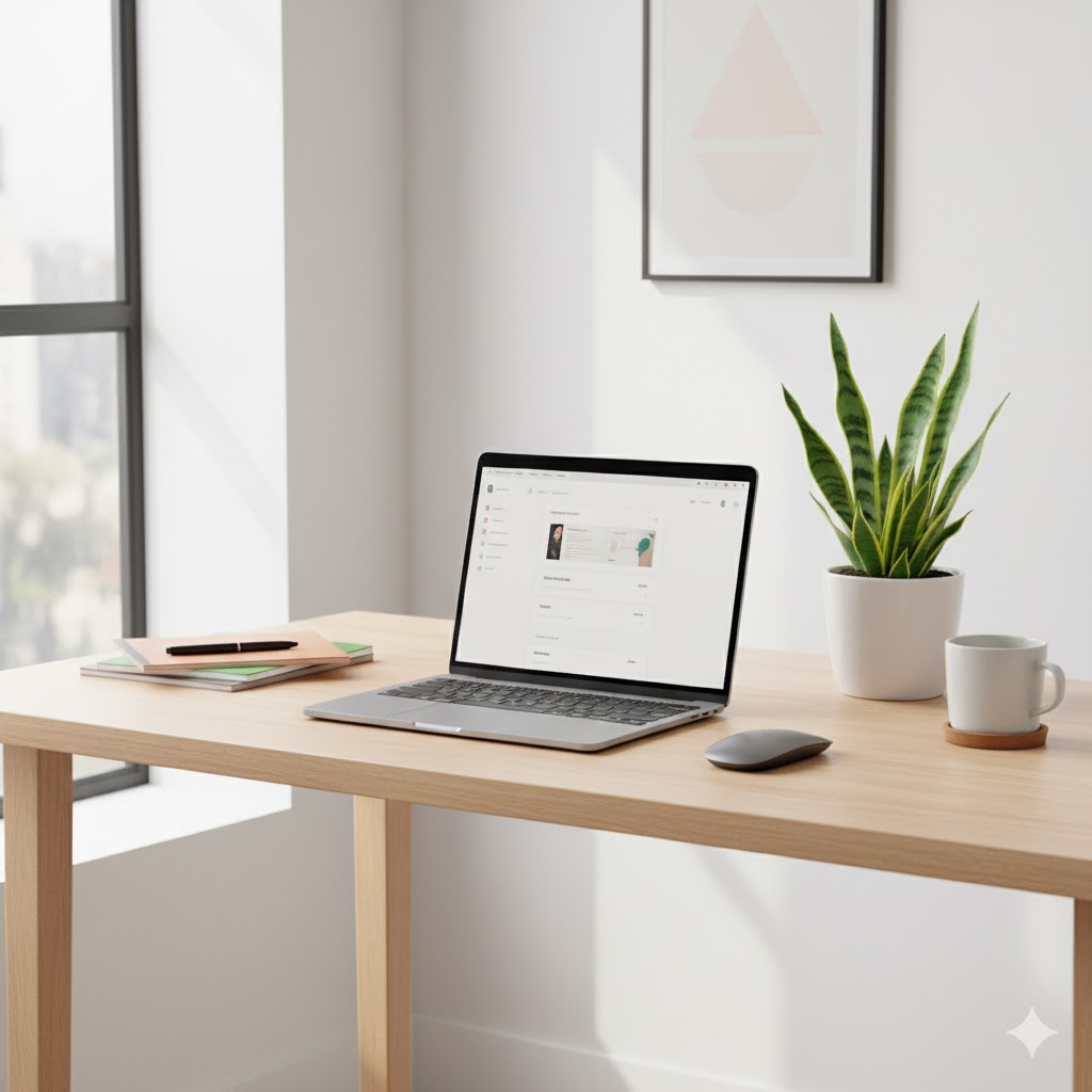 Minimal modern home workspace showing flexible remote work setup.