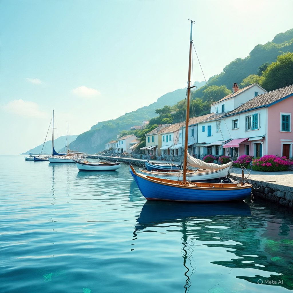 Small budget-friendly coastal village with boats — Travel on a Budget destination