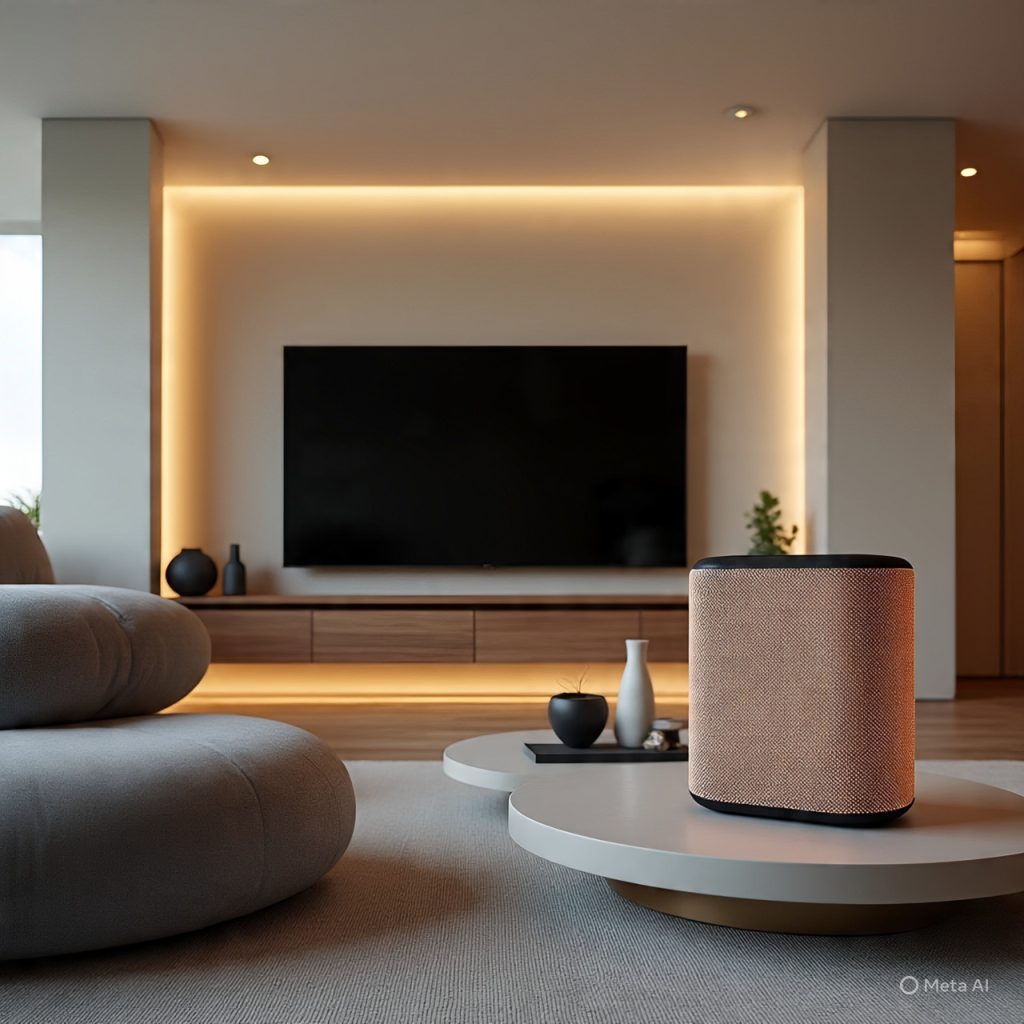 Smart home assistant in modern living room