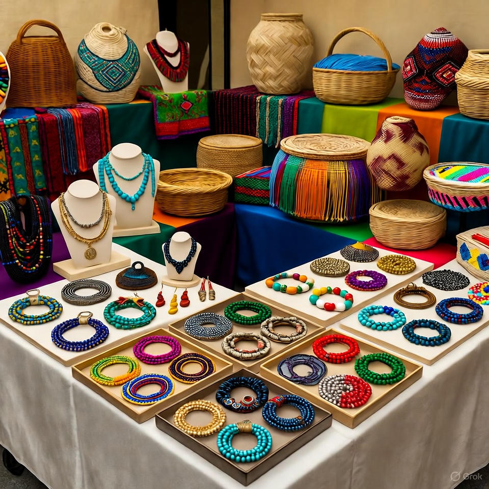 Artisan market with handcrafted cultural goods.