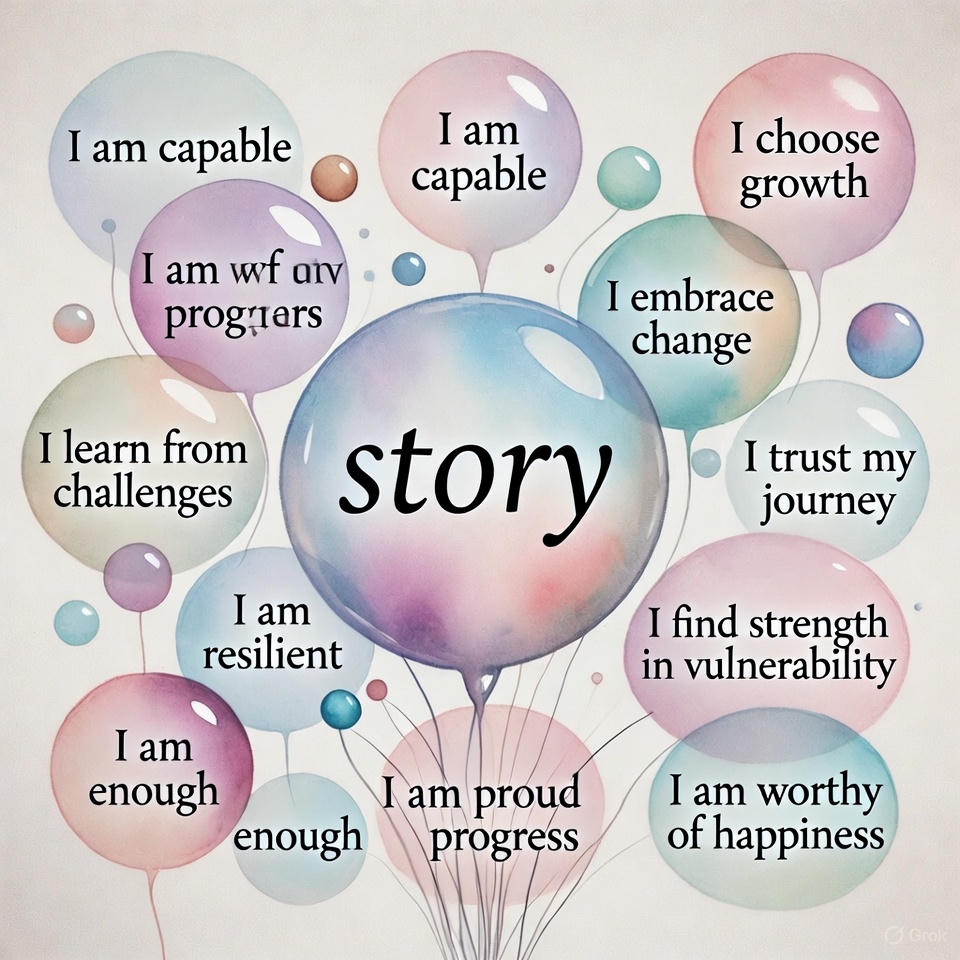 Text bubbles transforming into positive affirmations