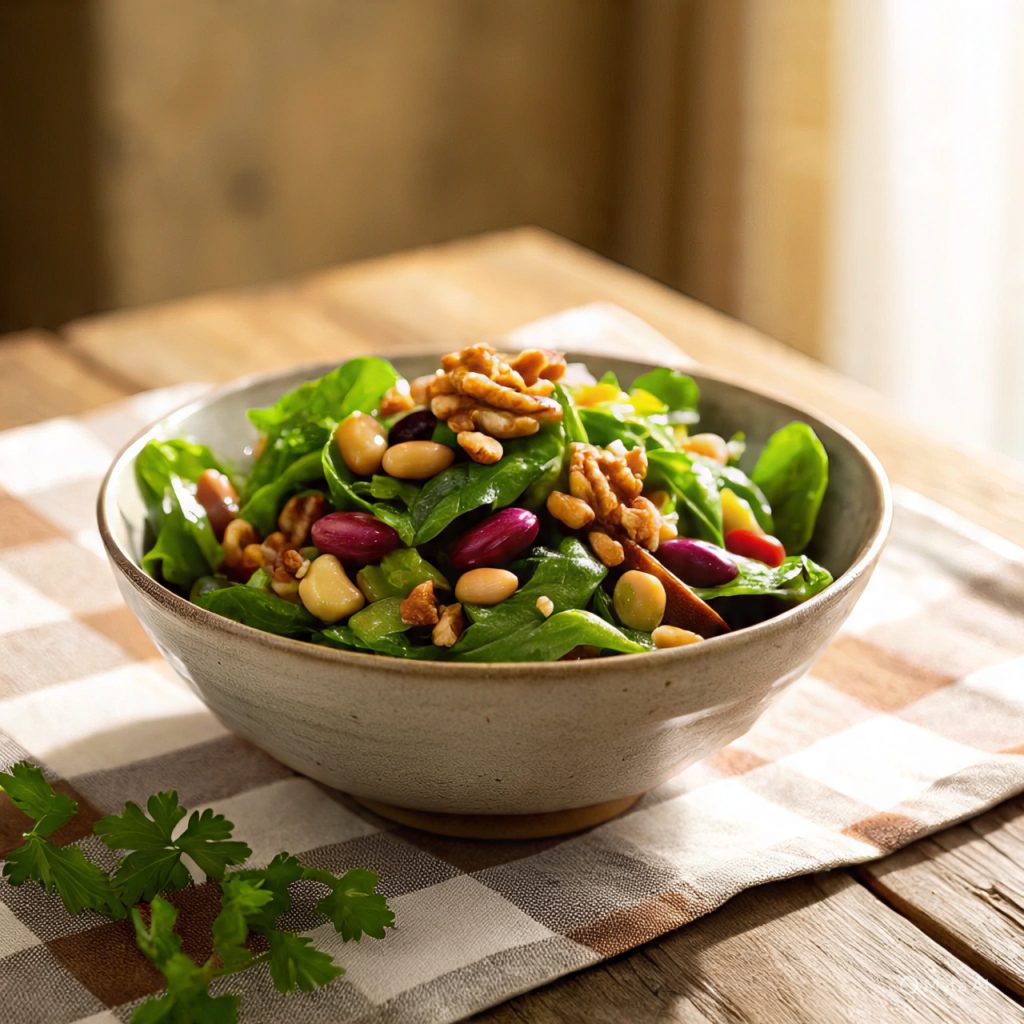 Fresh power salad bowl with healthy toppings.