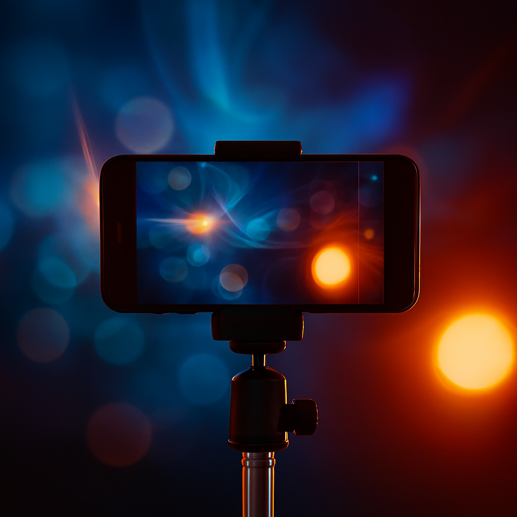 Smartphone capturing cinematic video setup.