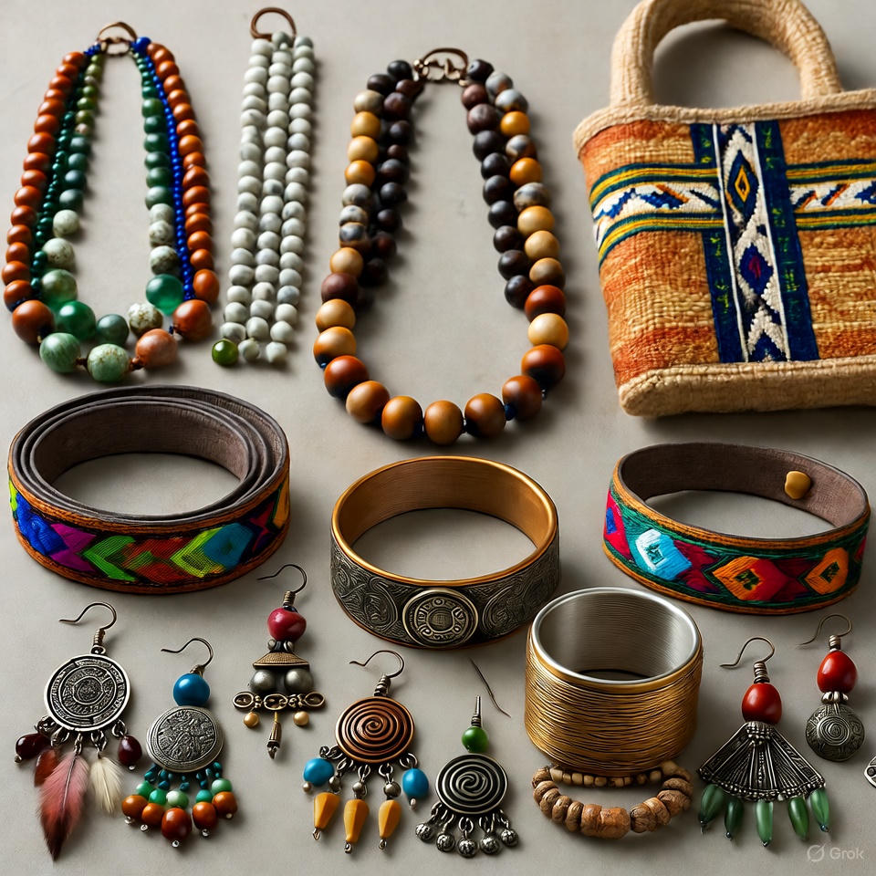 Handcrafted accessories inspired by traditional cultures.