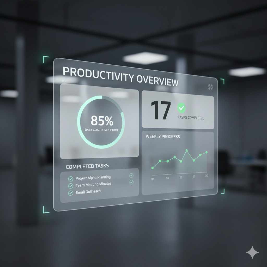 Output-focused productivity dashboard.