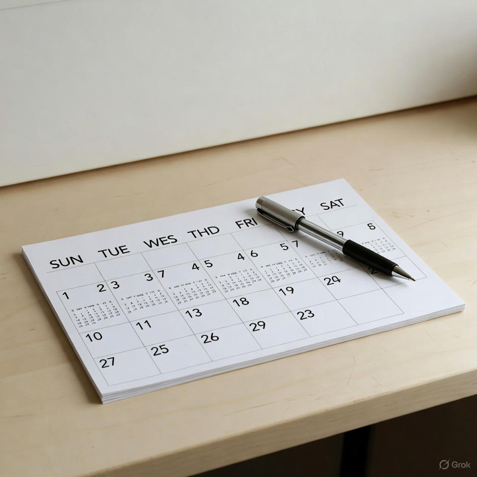 Simple calendar setup symbolizing time management and balance.