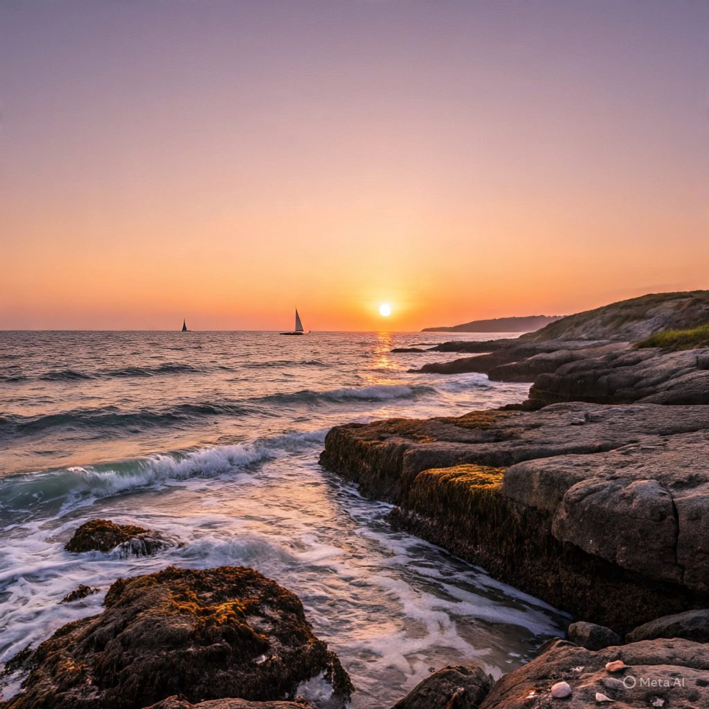 Beautiful sunset over ocean rocks