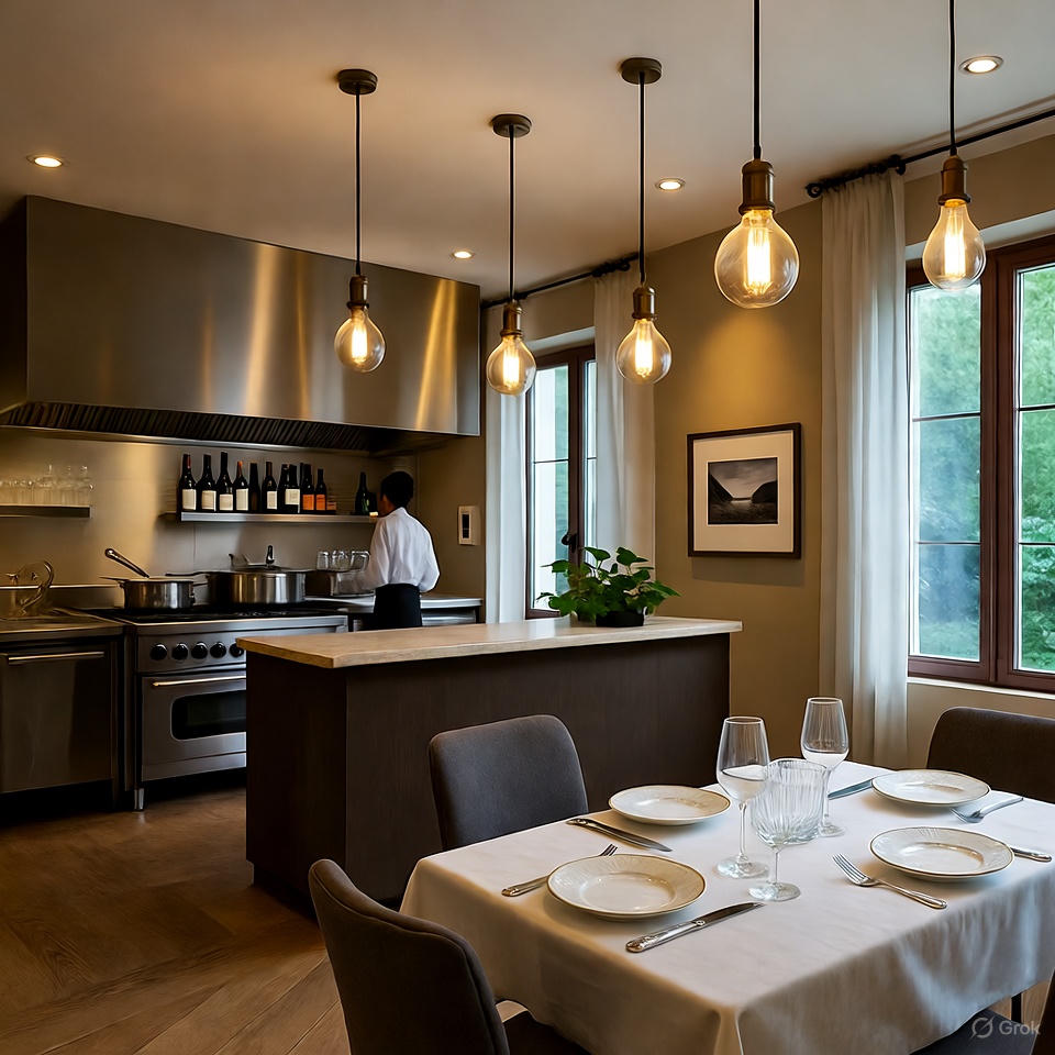 Elegant boutique hotel restaurant interior.