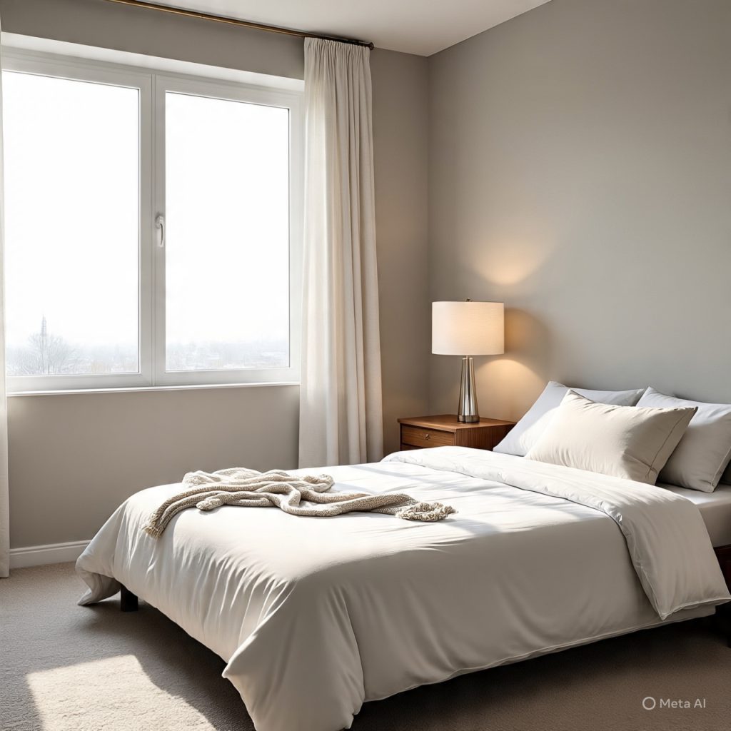 Calm minimalist bedroom promoting mental clarity.