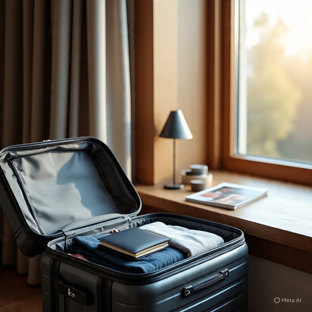 Minimal travel packing setup highlighting experiences over things.