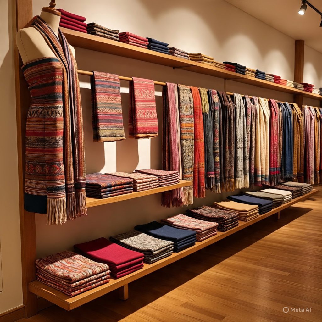 Fashion boutique showcasing local cultural textiles.