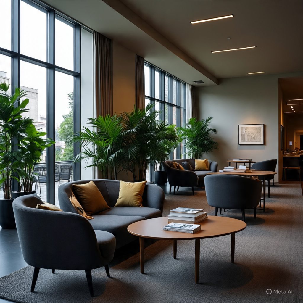 Boutique hotel workspace designed for remote workers.