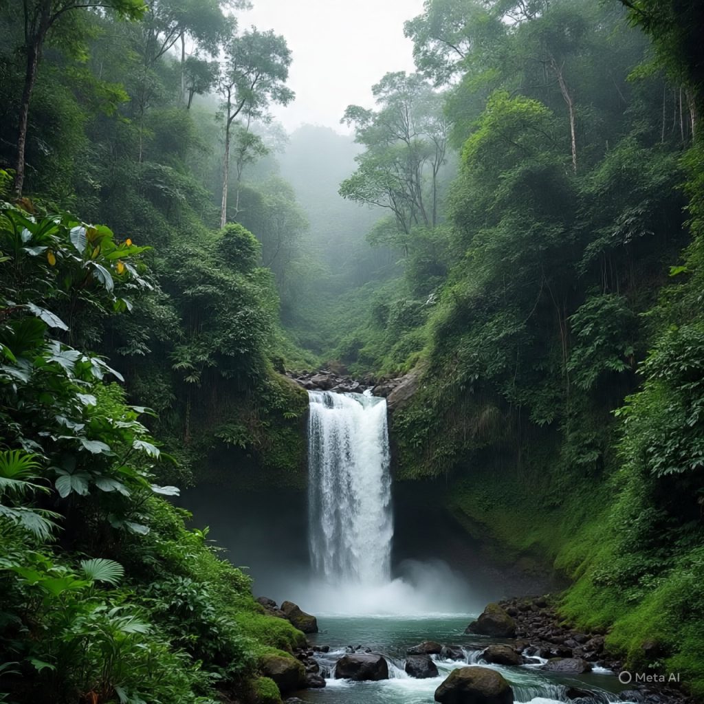 Hidden rainforest waterfall.