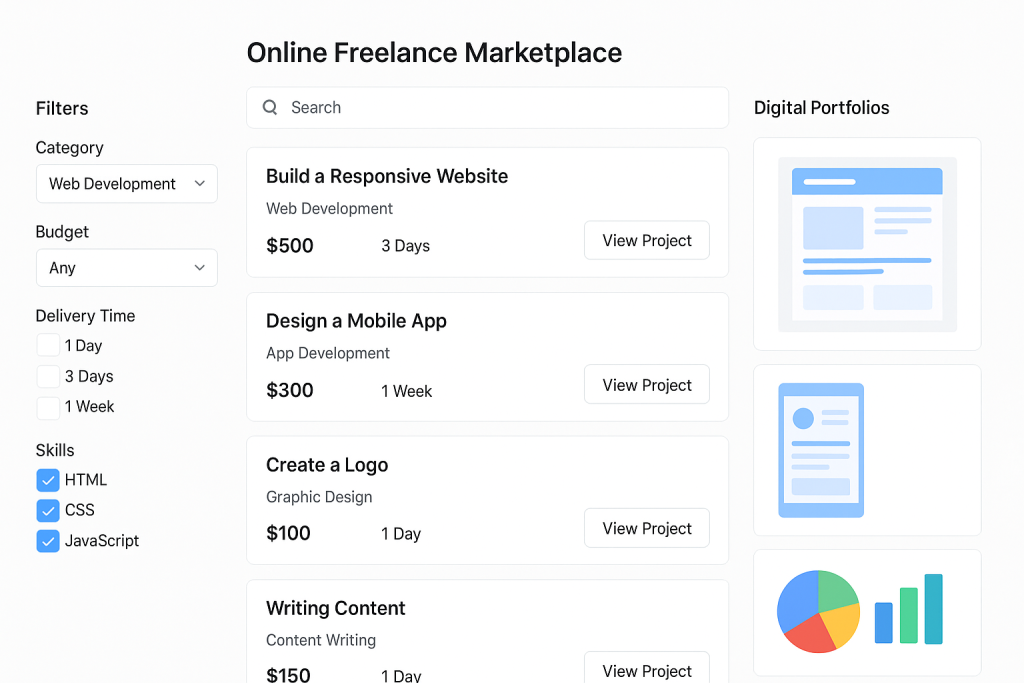 Freelance platform interface representing gig economy.