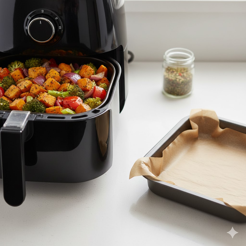 Easy minimal-cleanup meal using air fryer.