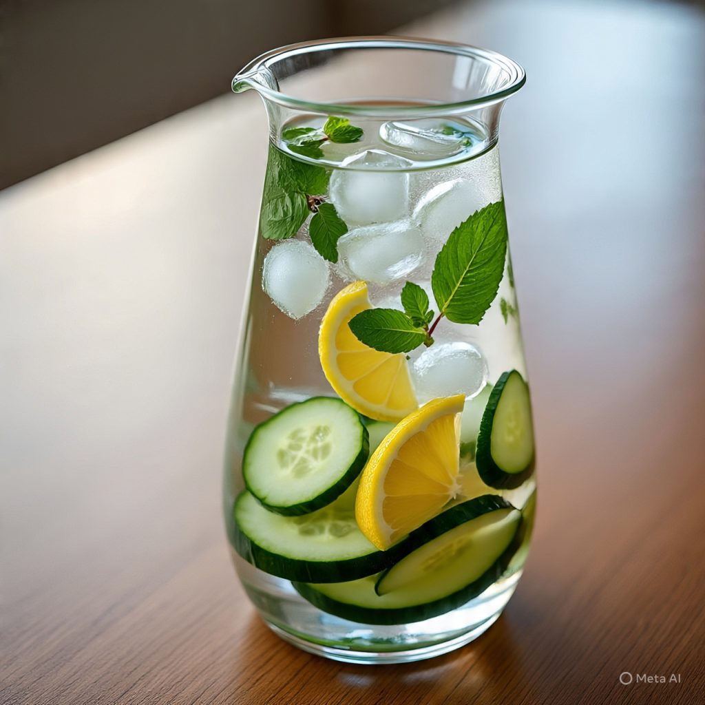Refreshing infused water with lemon and mint.