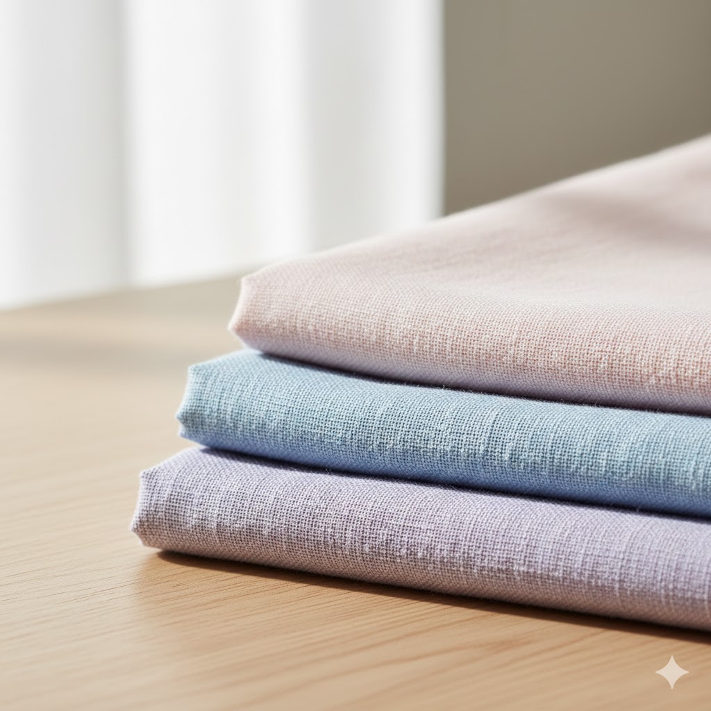 Cotton and linen fabric textures in soft summer colors