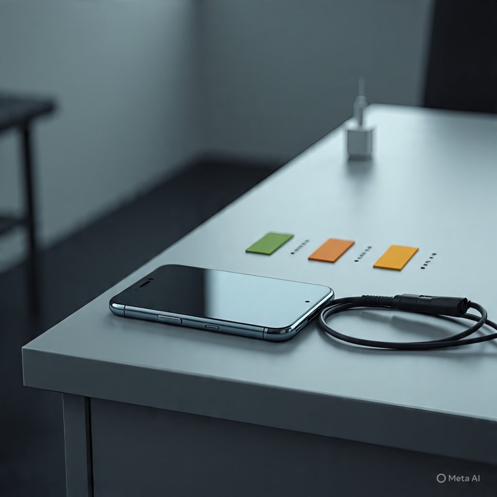 Mobile Phones with battery icons and fast charging accessories.